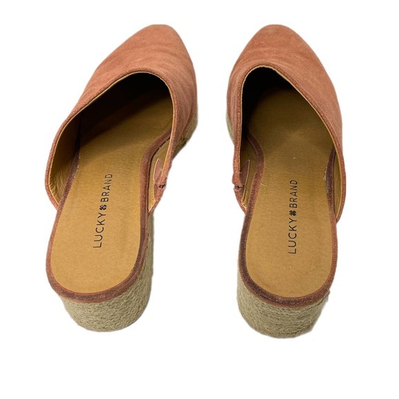 Lucky Brand‎ Mule Wedges Espadrille Platform Suede Leather Slip On Shoes 11 Pink - Picture 2 of 5